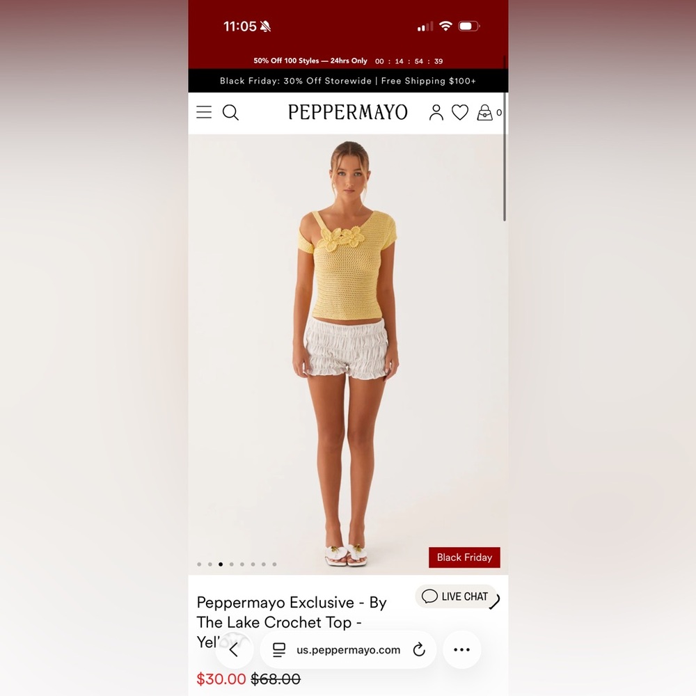 Peppermayo Exclusive - By The Lake Crochet Top Yellow size S-M